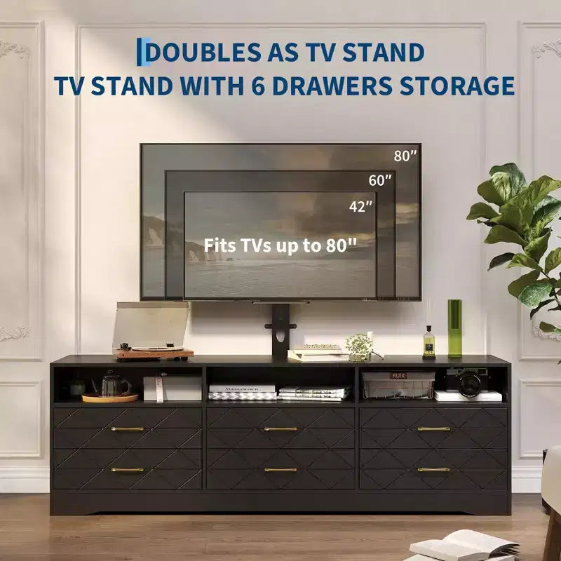 Cómoda para sala de estar o dormitorio con soporte para TV y 6 cajones, consola multimedia de madera, centro de entretenimiento y almacenamiento, varios colores