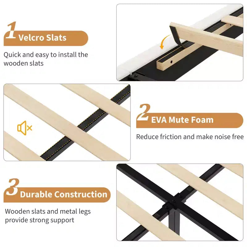 Estructura de cama con cabecero ajustable en altura, no necesita somier, fácil de montar, láminas de madera