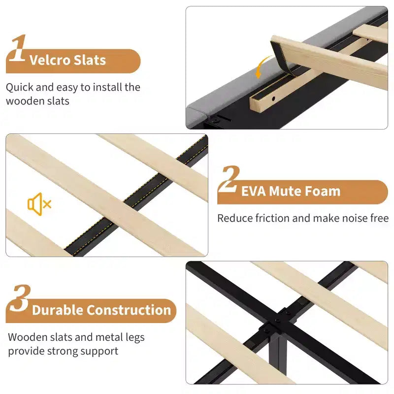 Estructura de cama con cabecero ajustable en altura, no necesita somier, fácil de montar, láminas de madera