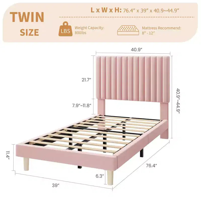 Estructura de cama con cabecero ajustable en altura, no necesita somier, fácil de montar, láminas de madera