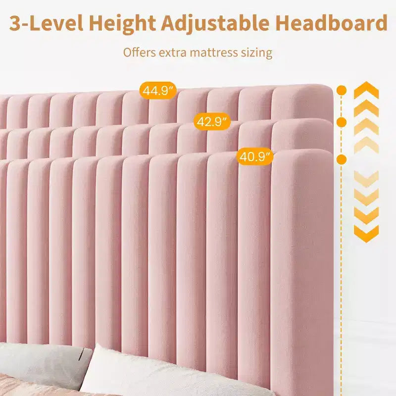 Estructura de cama con cabecero ajustable en altura, no necesita somier, fácil de montar, láminas de madera