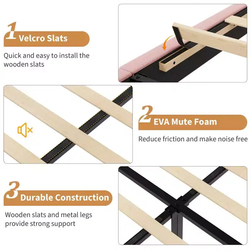 Estructura de cama con cabecero ajustable en altura, no necesita somier, fácil de montar, láminas de madera