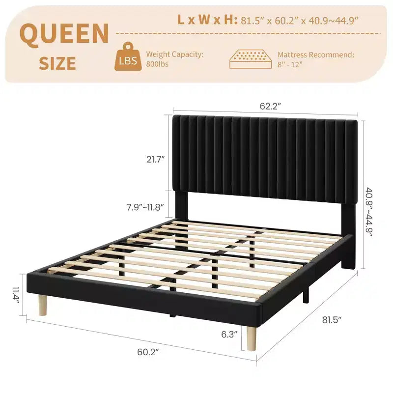 Estructura de cama con cabecero ajustable en altura, no necesita somier, fácil de montar, láminas de madera