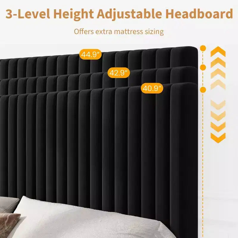 Estructura de cama con cabecero ajustable en altura, no necesita somier, fácil de montar, láminas de madera