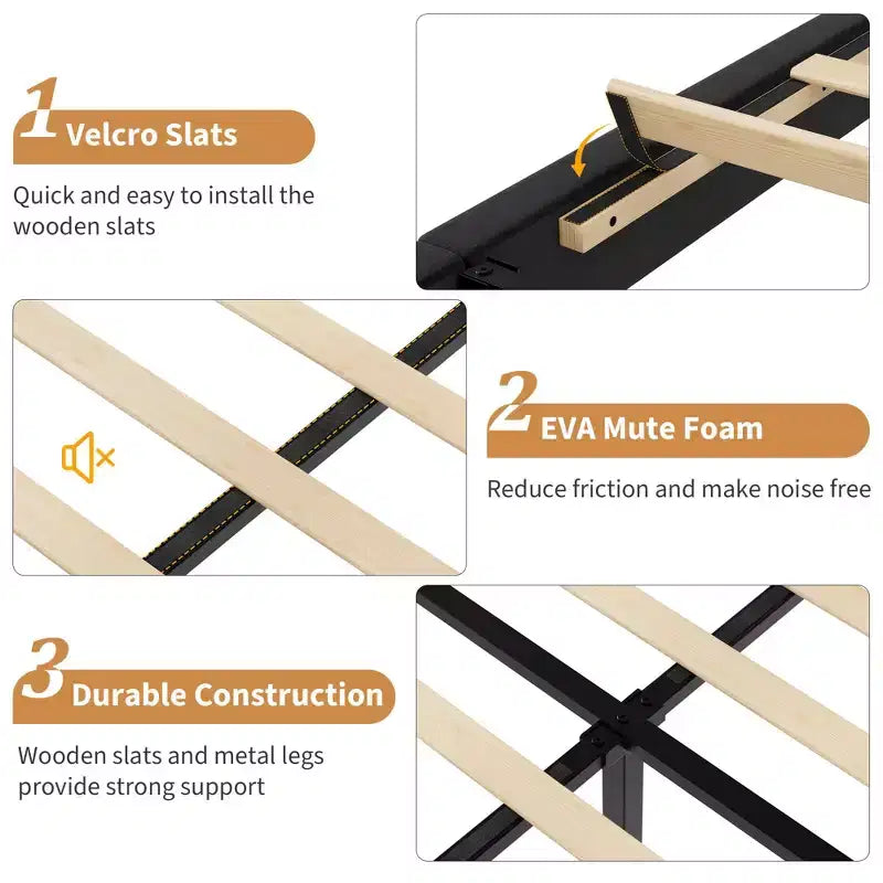 Estructura de cama con cabecero ajustable en altura, no necesita somier, fácil de montar, láminas de madera
