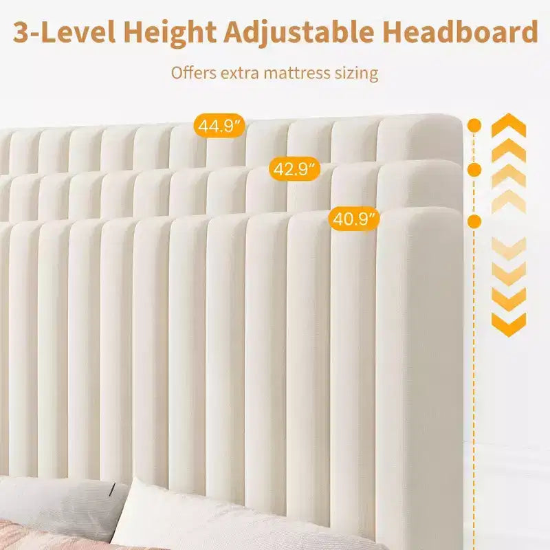 Estructura de cama con cabecero ajustable en altura, no necesita somier, fácil de montar, láminas de madera
