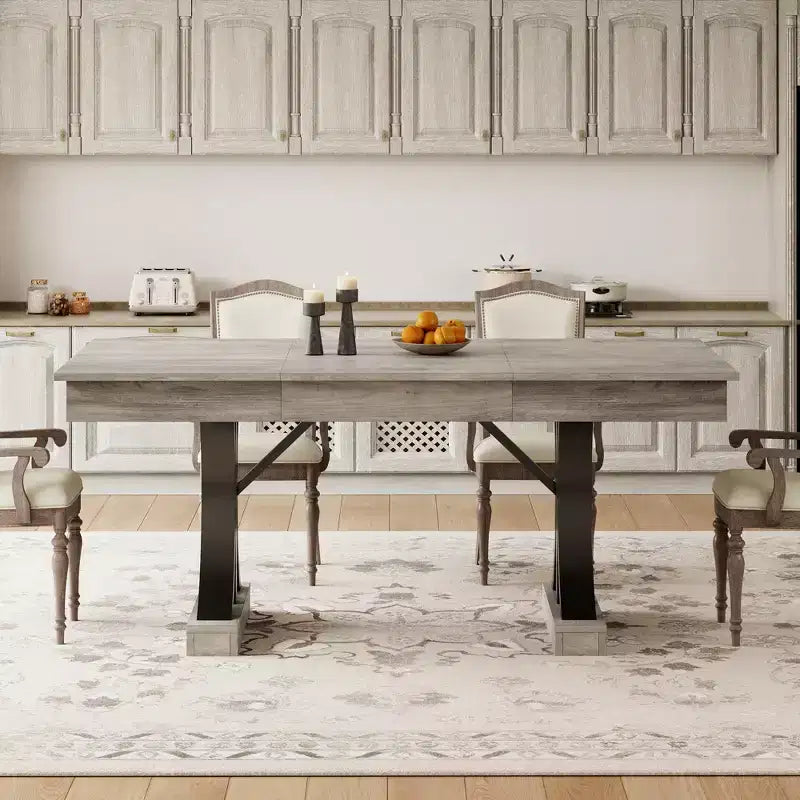 Mesa de comedor grande de 71 para 6-8 personas, mesa de cocina rectangular de madera con 2 cajones y estructura metálica resistente, mesa de comedor de 6 pies para comedor y cocina
