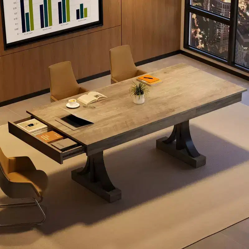 Mesa de comedor grande de 71 para 6-8 personas, mesa de cocina rectangular de madera con 2 cajones y estructura metálica resistente, mesa de comedor de 6 pies para comedor y cocina
