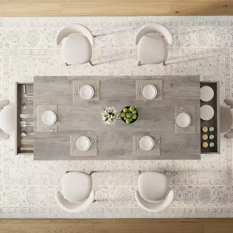 Mesa de comedor grande de 71 para 6-8 personas, mesa de cocina rectangular de madera con 2 cajones y estructura metálica resistente, mesa de comedor de 6 pies para comedor y cocina