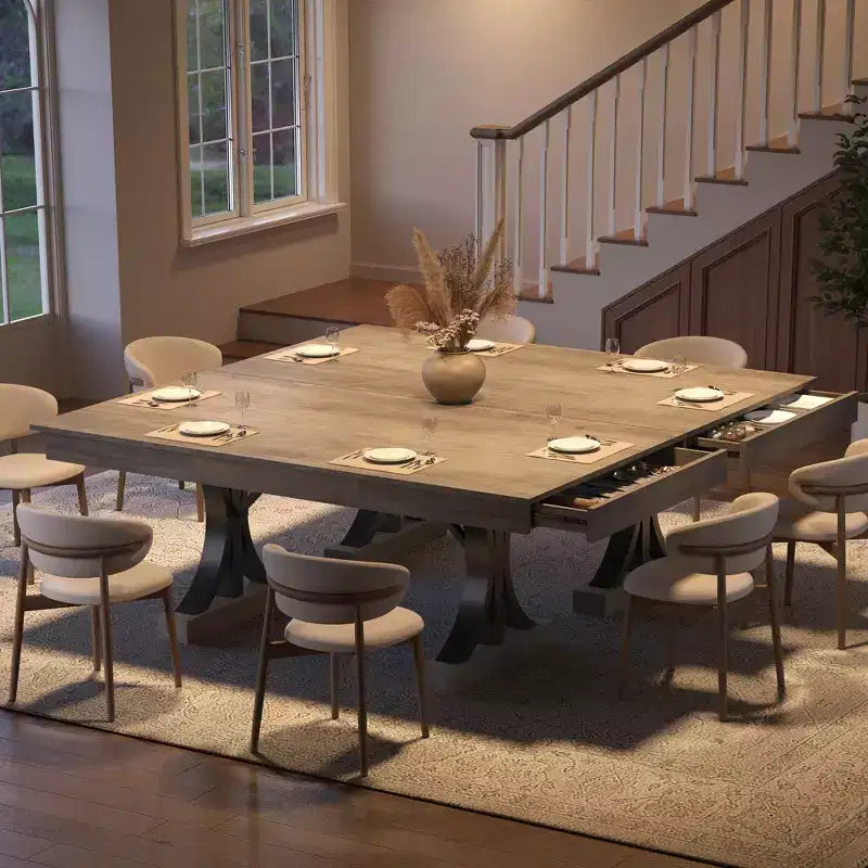 Mesa de comedor grande de 71 para 6-8 personas, mesa de cocina rectangular de madera con 2 cajones y estructura metálica resistente, mesa de comedor de 6 pies para comedor y cocina