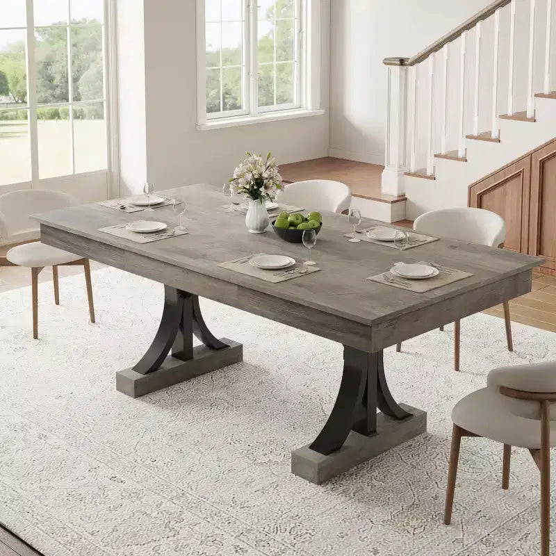 Mesa de comedor grande de 71 para 6-8 personas, mesa de cocina rectangular de madera con 2 cajones y estructura metálica resistente, mesa de comedor de 6 pies para comedor y cocina