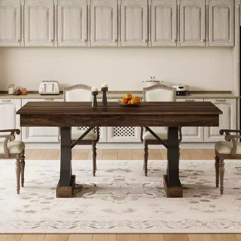 Mesa de comedor grande de 71 para 6-8 personas, mesa de cocina rectangular de madera con 2 cajones y estructura metálica resistente, mesa de comedor de 6 pies para comedor y cocina