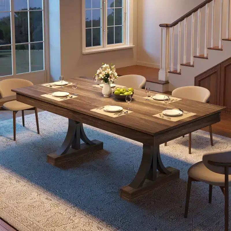 Mesa de comedor grande de 71 para 6-8 personas, mesa de cocina rectangular de madera con 2 cajones y estructura metálica resistente, mesa de comedor de 6 pies para comedor y cocina