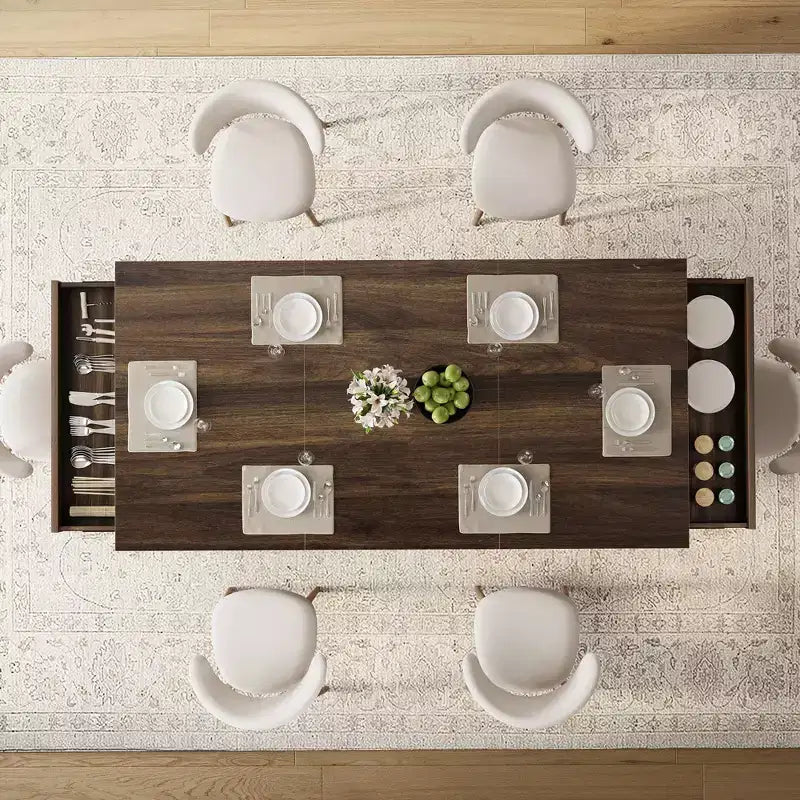 Mesa de comedor grande de 71 para 6-8 personas, mesa de cocina rectangular de madera con 2 cajones y estructura metálica resistente, mesa de comedor de 6 pies para comedor y cocina