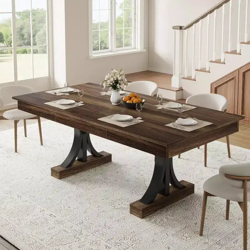 Mesa de comedor grande de 71 para 6-8 personas, mesa de cocina rectangular de madera con 2 cajones y estructura metálica resistente, mesa de comedor de 6 pies para comedor y cocina