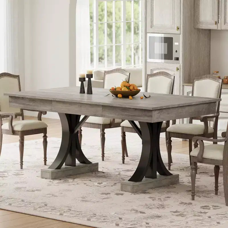 Mesa de comedor grande de 71 para 6-8 personas, mesa de cocina rectangular de madera con 2 cajones y estructura metálica resistente, mesa de comedor de 6 pies para comedor y cocina
