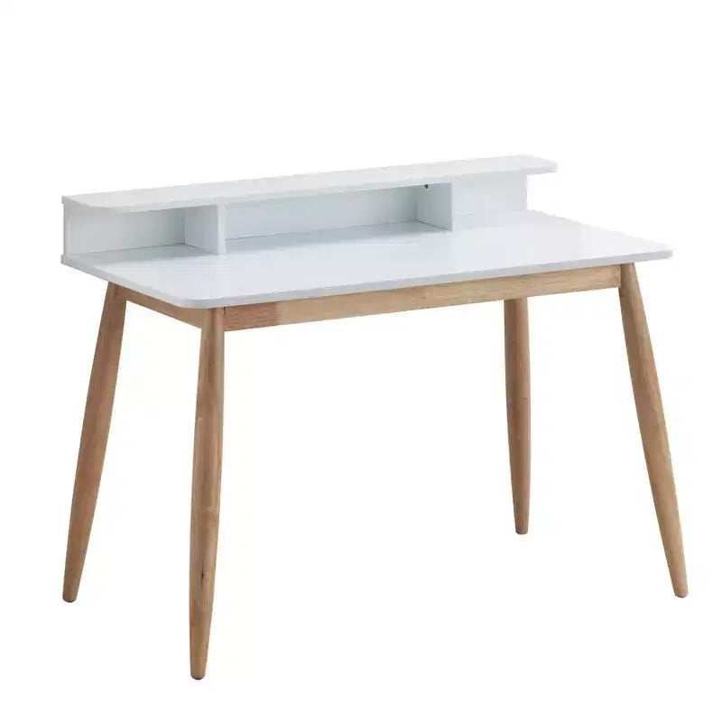 Schreibtisch aus Holz im Mid-Century-Modern-Stil mit Aufsatz und offenen Einlegeböden