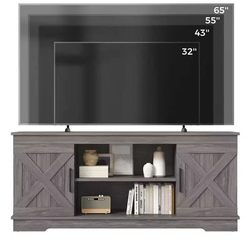 Mueble para TV de estilo moderno rústico de 58'' para televisores de hasta 65, capacidad de 200 lbs, estantes de almacenamiento ajustables