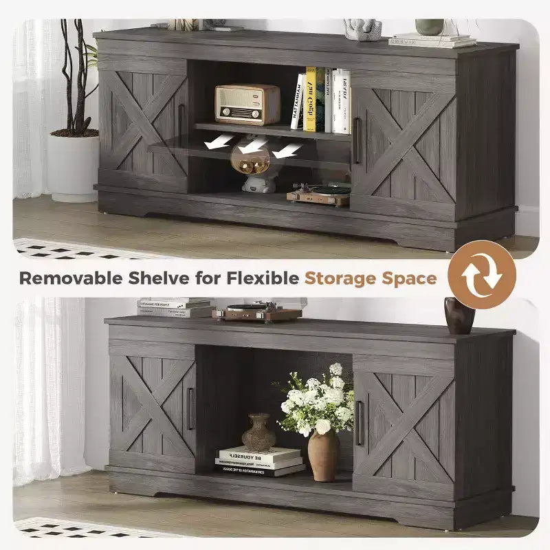 Mueble para TV de estilo moderno rústico de 58'' para televisores de hasta 65, capacidad de 200 lbs, estantes de almacenamiento ajustables
