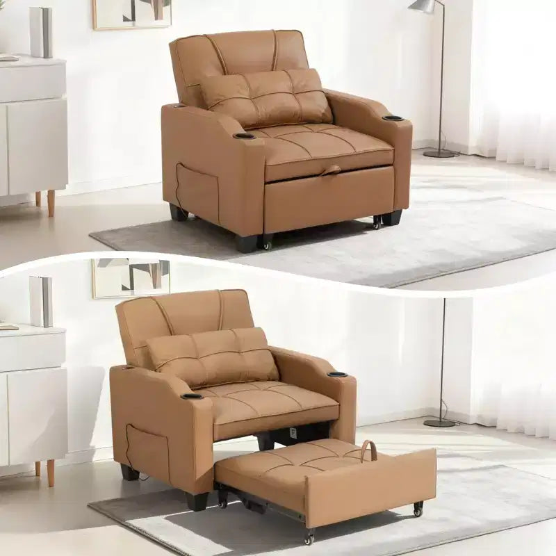 3-in-1-Schlafsessel, umwandelbar zum Bett, mit USB-Anschlüssen, Getränkehaltern und Seitentaschen - ausziehbares Sofa mit verstellbarer Rückenlehne für kleine Räume