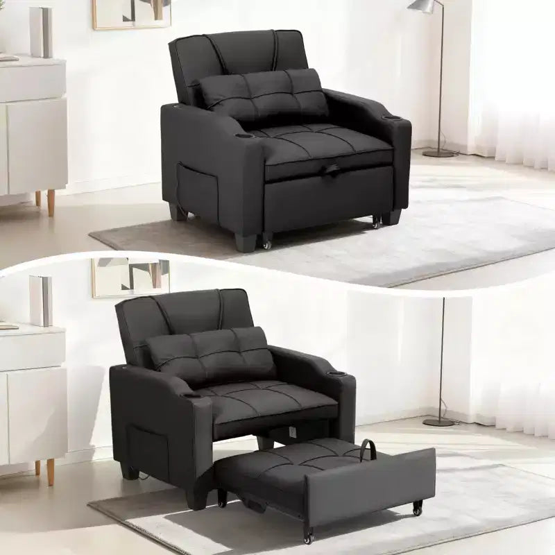3-in-1-Schlafsessel, umwandelbar zum Bett, mit USB-Anschlüssen, Getränkehaltern und Seitentaschen - ausziehbares Sofa mit verstellbarer Rückenlehne für kleine Räume