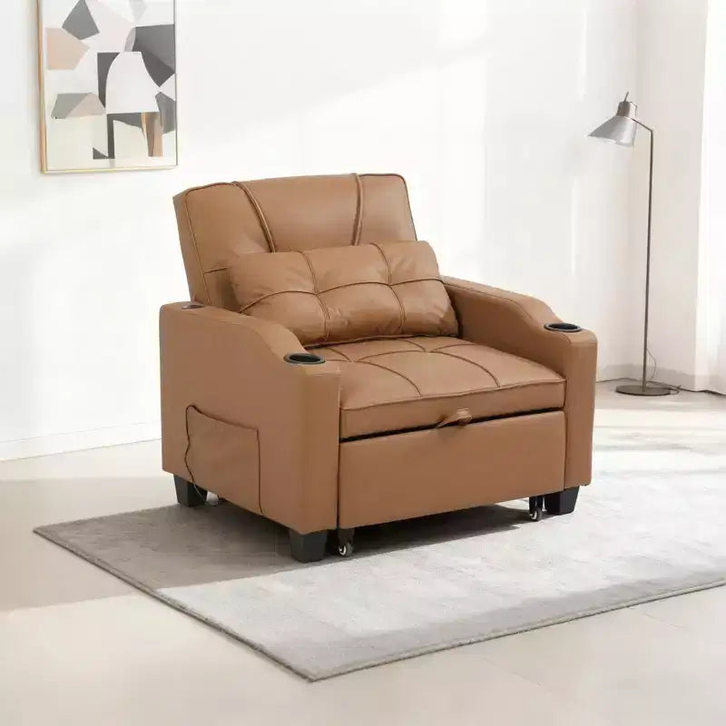 3-in-1-Schlafsessel, umwandelbar zum Bett, mit USB-Anschlüssen, Getränkehaltern und Seitentaschen - ausziehbares Sofa mit verstellbarer Rückenlehne für kleine Räume