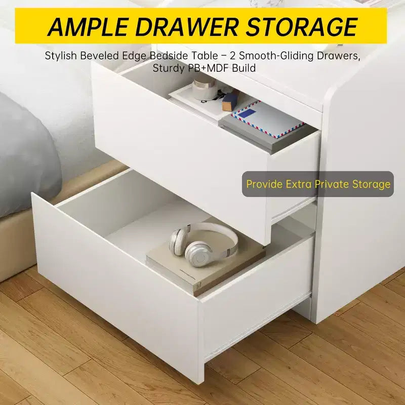 Mesita de noche, mesa de noche moderna, 2 cajones, diseño sin tiradores, para sala de estar