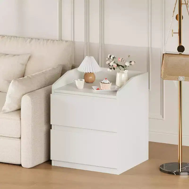 Mesita de noche, mesa de noche moderna, 2 cajones, diseño sin tiradores, para sala de estar