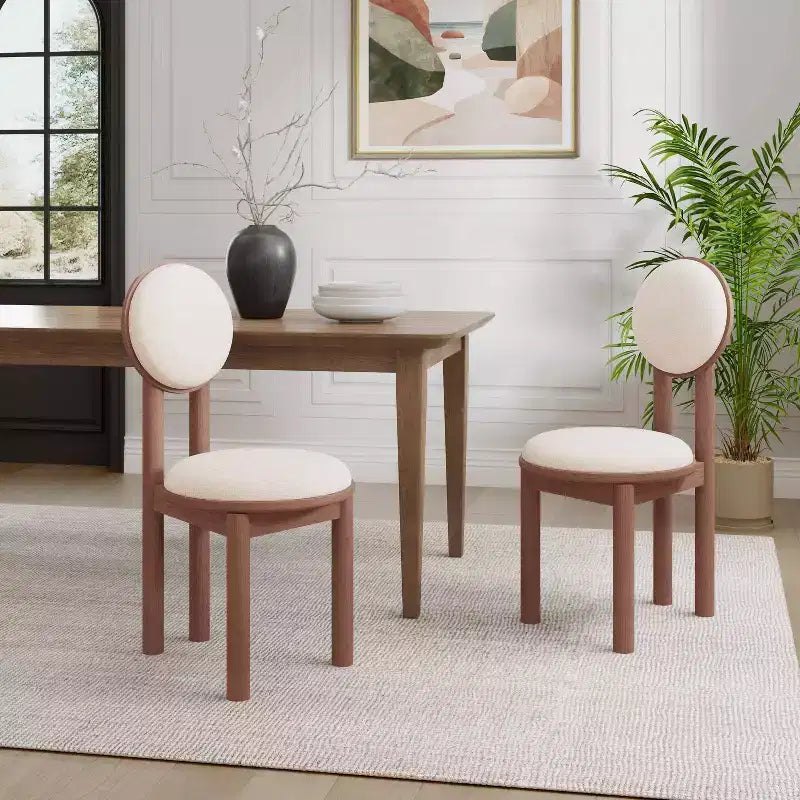Ensemble de 2 chaises de salle à manger contemporaines sans accoudoirs, rembourrées en bois d’hévéa, noyer/beige