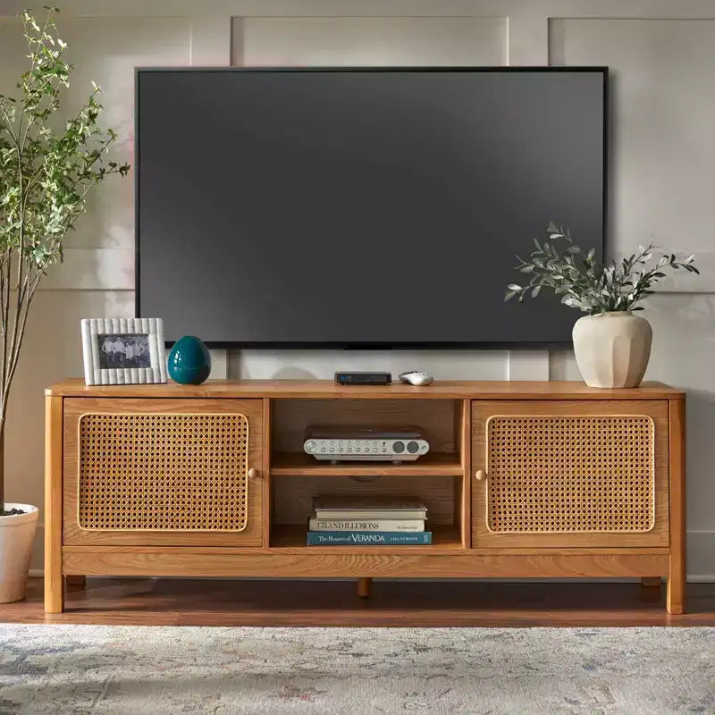 Mueble para TV rectangular de ratán natural, para televisores de hasta 70", natural