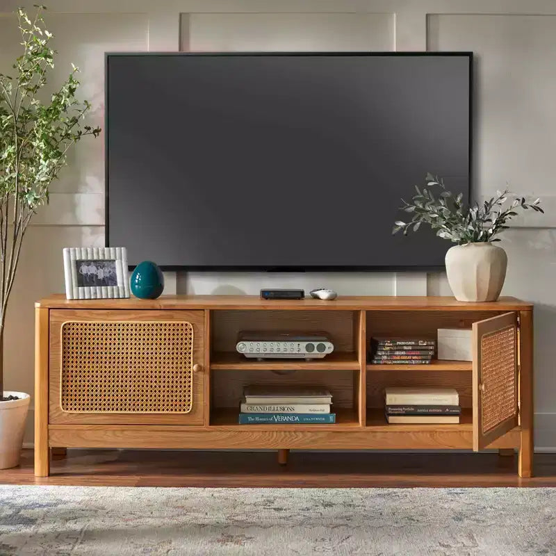 Mueble para TV rectangular de ratán natural, para televisores de hasta 70", natural