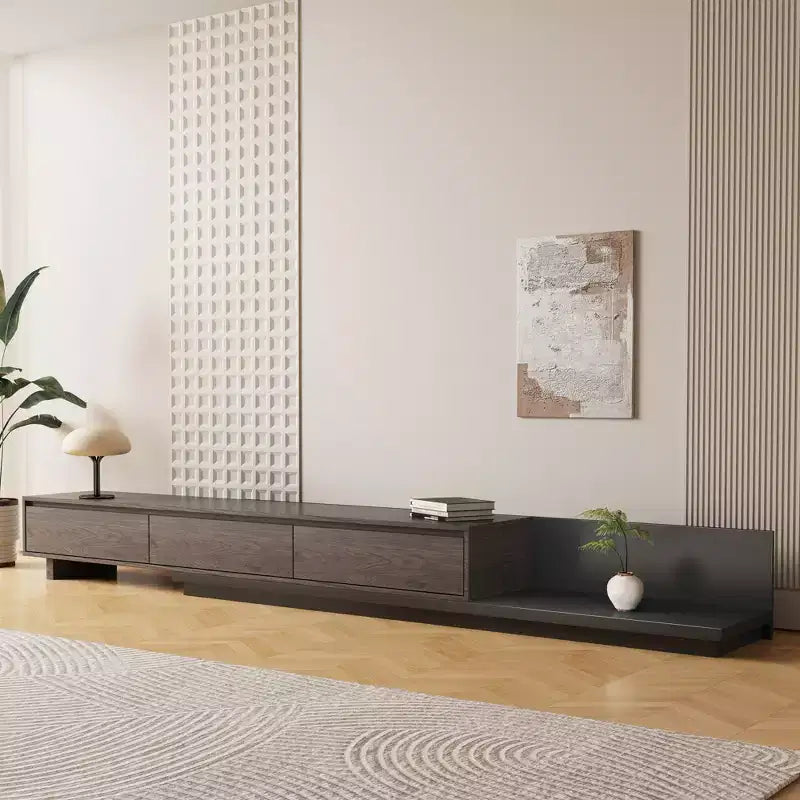 Mueble para TV moderno extensible de 78.7in en nogal oscuro, consola multimedia con 3 cajones