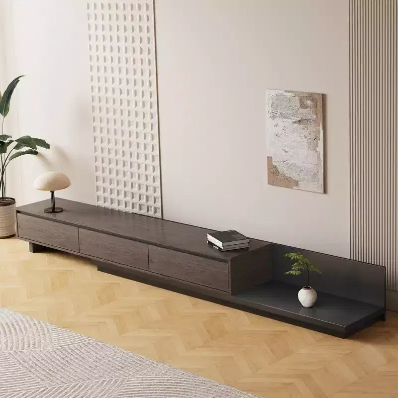 Mueble para TV moderno extensible de 78.7in en nogal oscuro, consola multimedia con 3 cajones