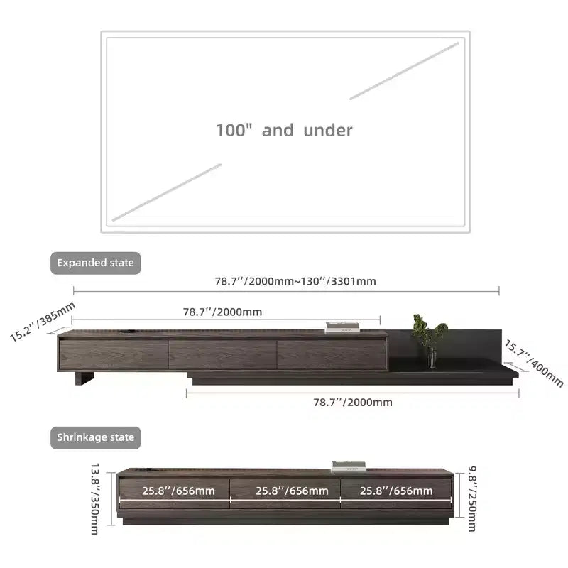 Mueble para TV moderno extensible de 78.7in en nogal oscuro, consola multimedia con 3 cajones