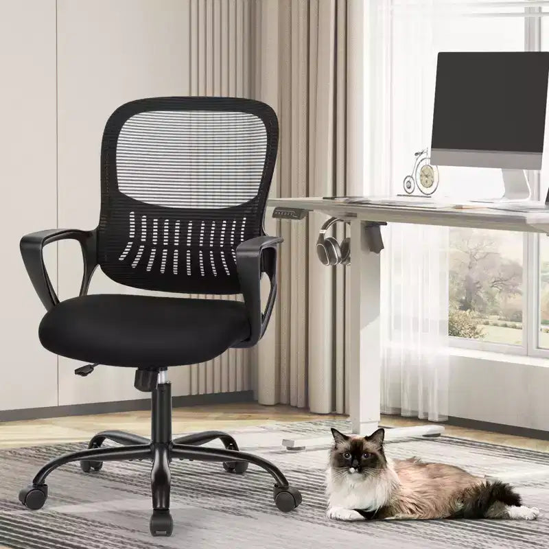 Chaise de bureau et de gaming ergonomique moderne en maille avec soutien lombaire et accoudoirs non réglables