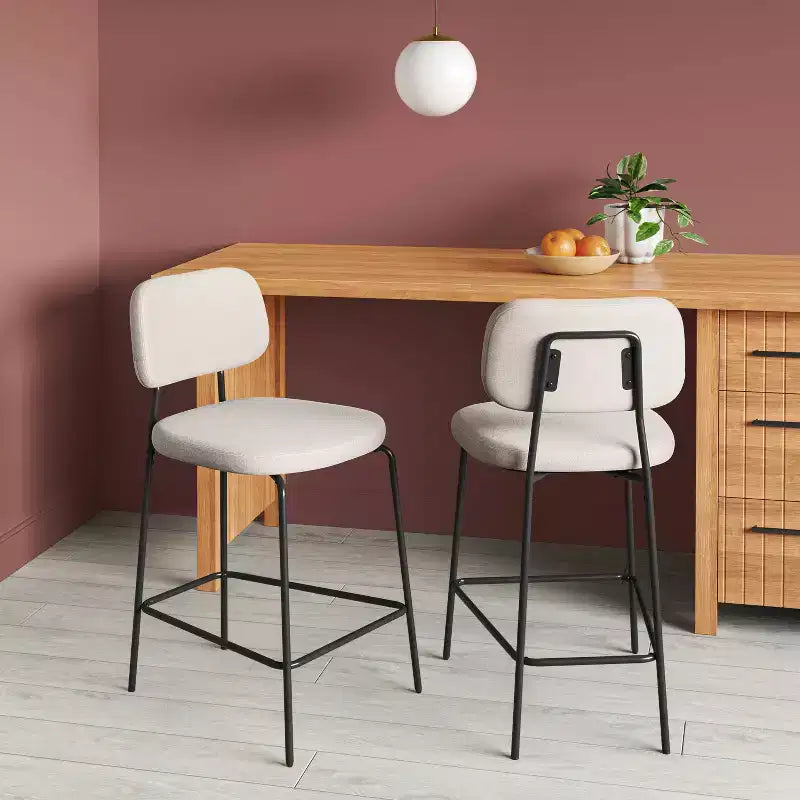 Tabouret de bar rembourré de 24 pouces à hauteur de comptoir, avec piètement en métal et repose-pieds